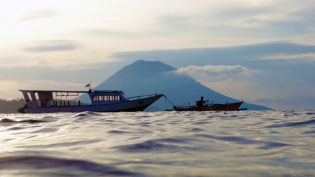 Siladen Dive Boats and Fisher, Manado Tua  in Background